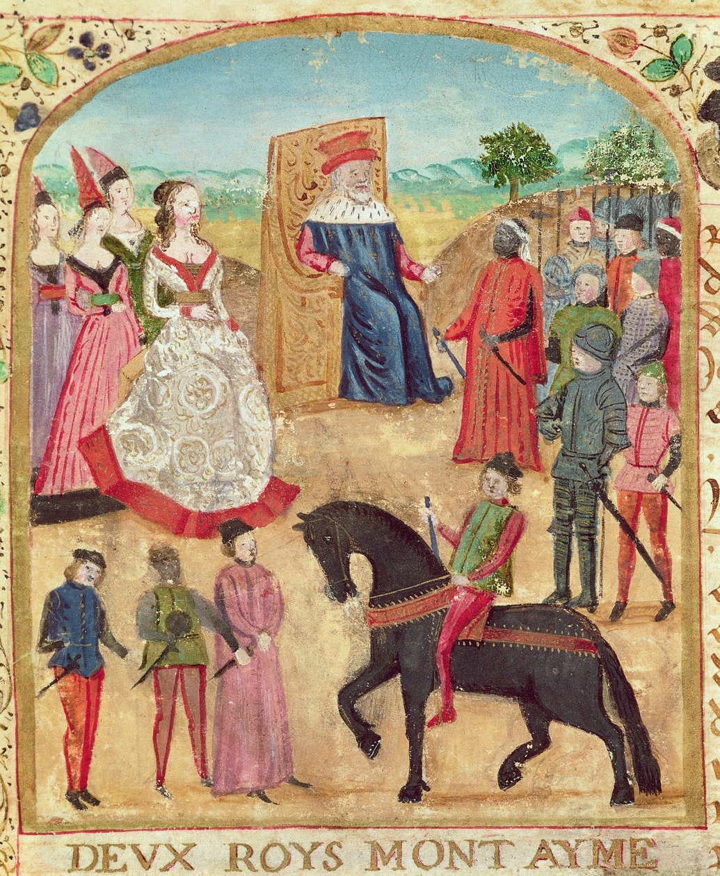 Ms 1335 f.1 Margaret af York bliver præsenteret for sin kommende mand, Charles the Fed den 27. juni 1468 i Damme af French School