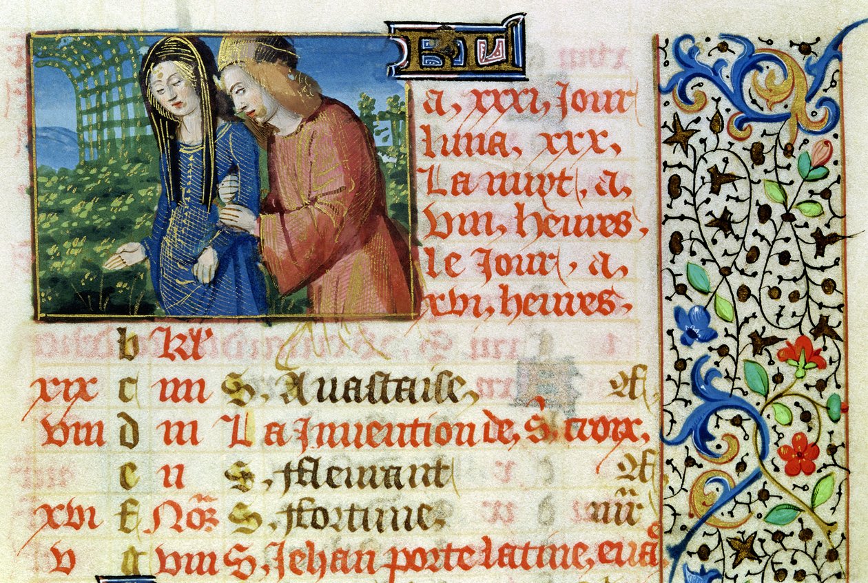 Ms 134 May: Bejlende par, fra en timebog af French School