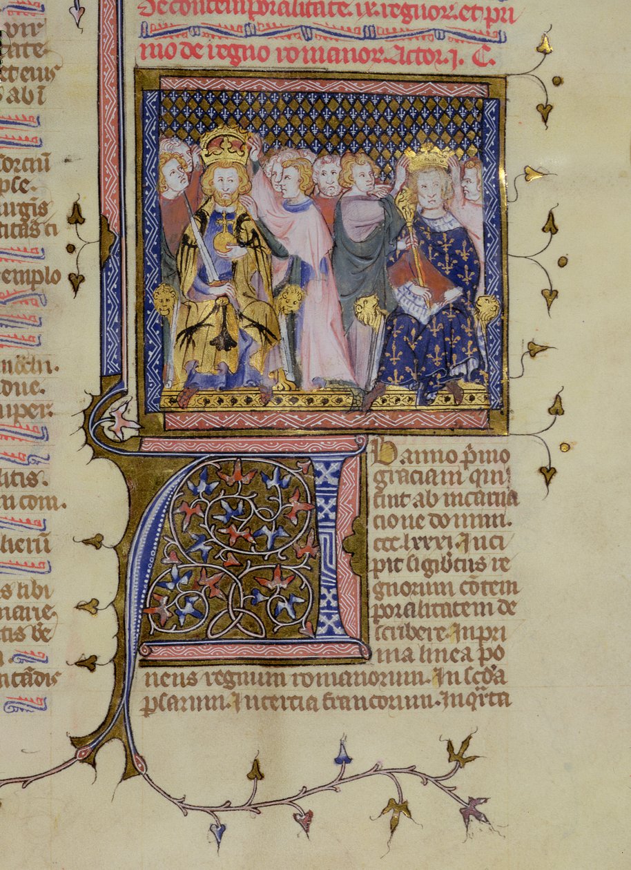 Ms 13. fol 232 Kroning af Ludvig IX (121415-70) og sandsynligvis af Frederik II (1194-1250), fra en psalter af Pierre Lombard, begyndelsen af det 15. århundrede af French School