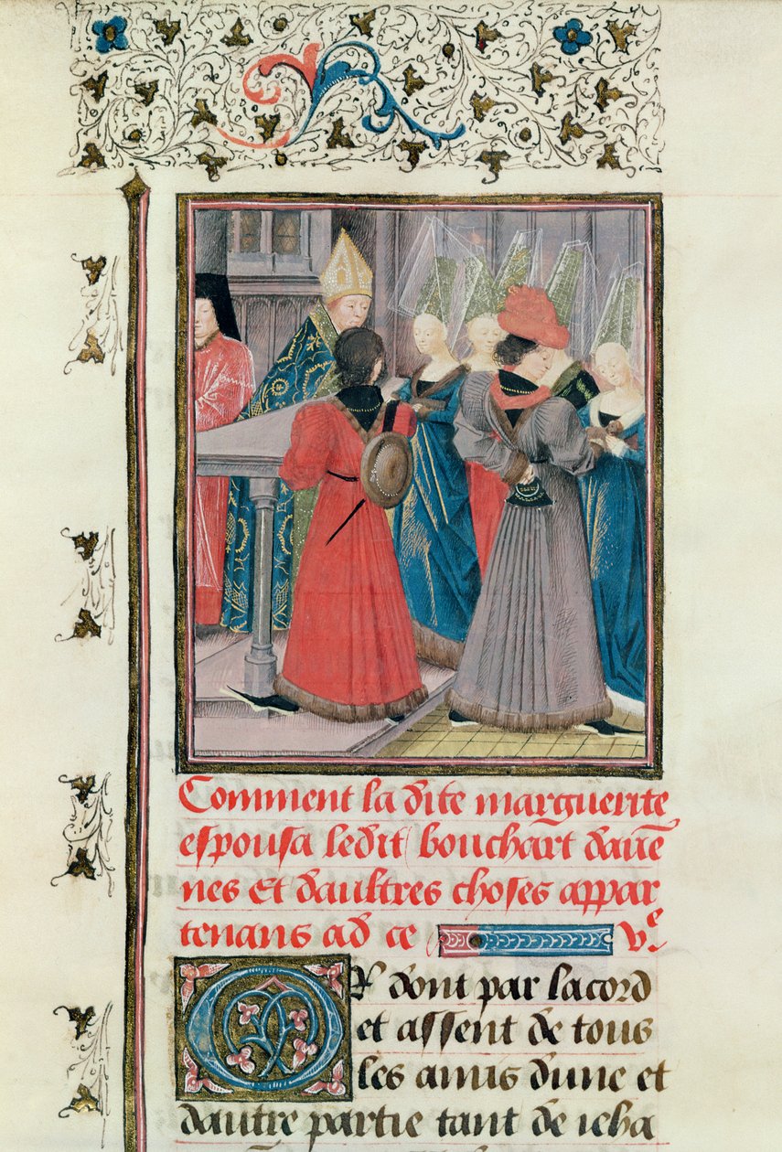 Ms 149 t.3 fol.149 Marguerite de Constantinoples ægteskab med Bouchard dAvesnes i 1212 af French School