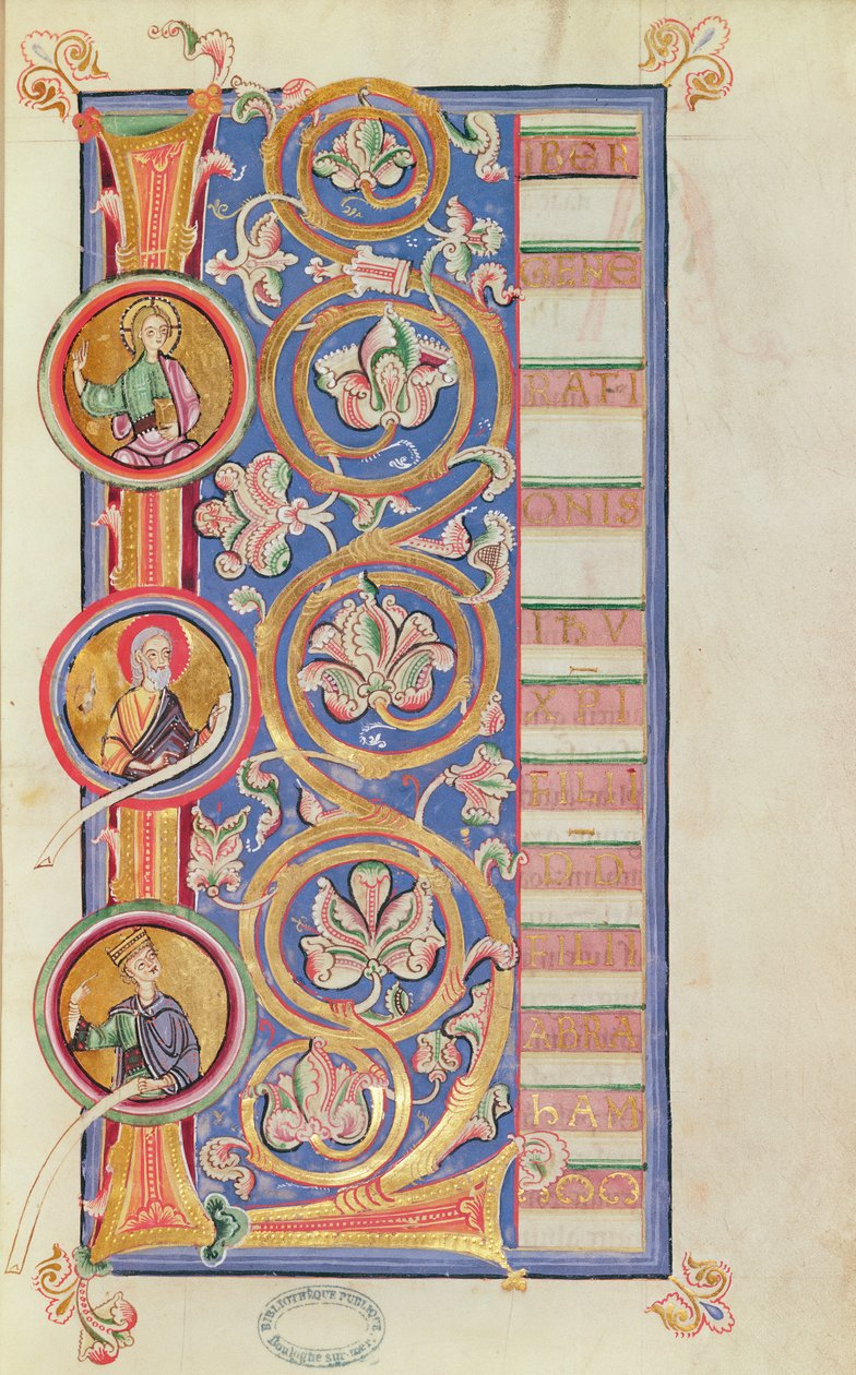 Ms 14 fol.23 Historikert initial L med medaljoner, fra en evangelist af French School