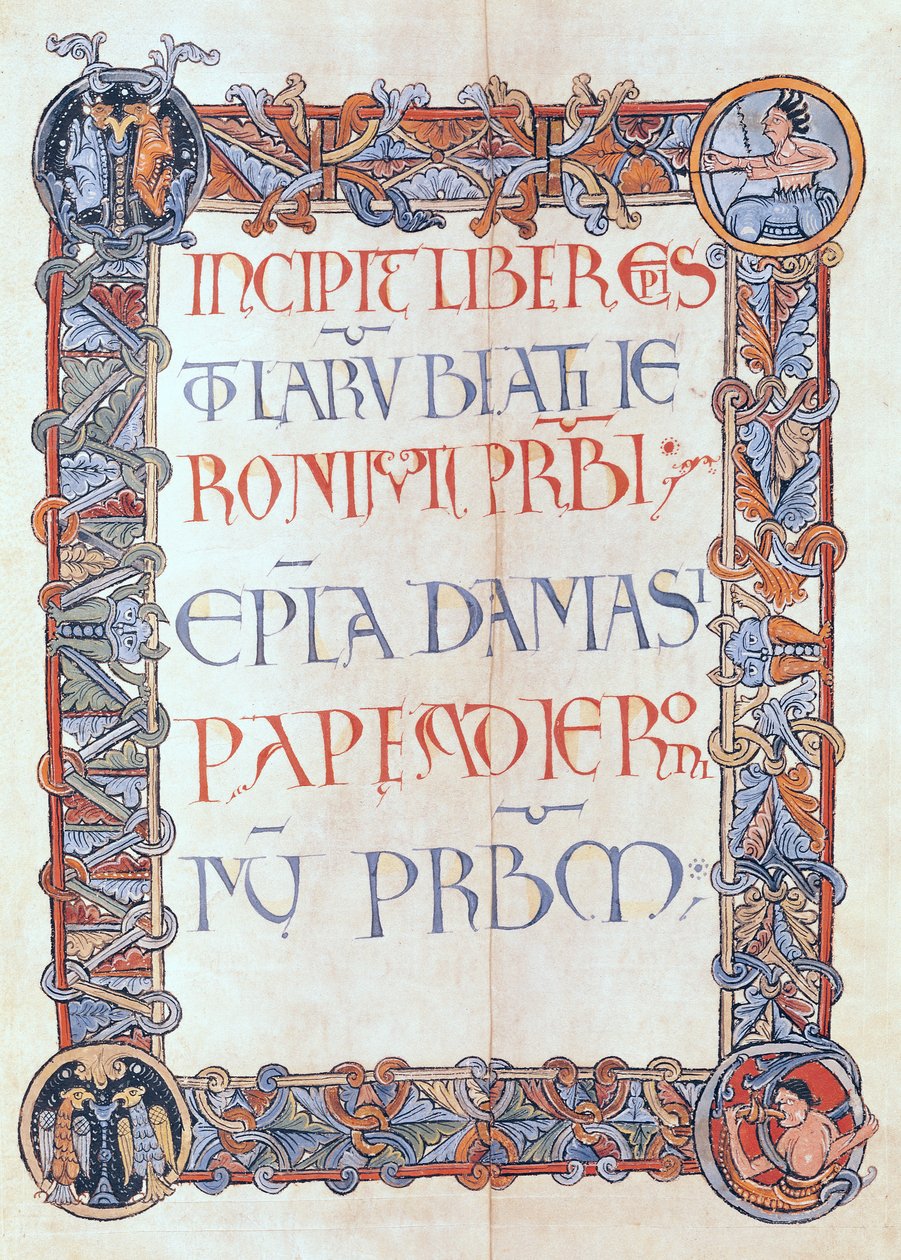 Ms 154 fol.3 Side med tekst med blomsterkant, fra St. Hieronymus
