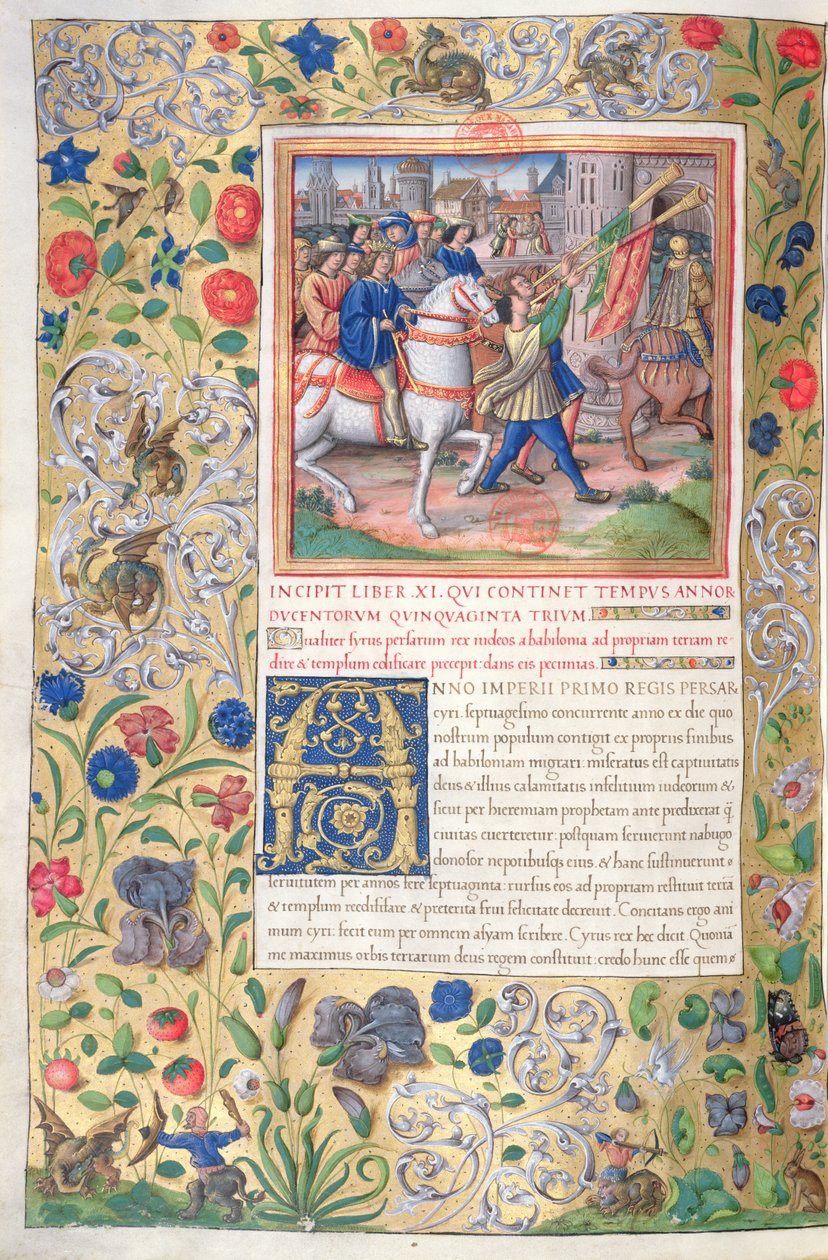 Fru 1581 f. 211v Illustration fra bog XI (Fra Kyros