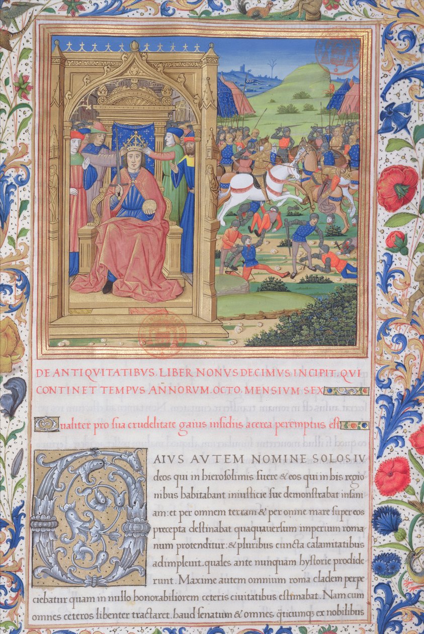Fru 1581 f. 371v Illustration fra bog XIX (Fra jødernes afgang fra Babylon til den romerske prokurator Fadus), kapitel 1 i jødernes antikviteter (Antiquitates Judaicae) af Flavius Jos af French School