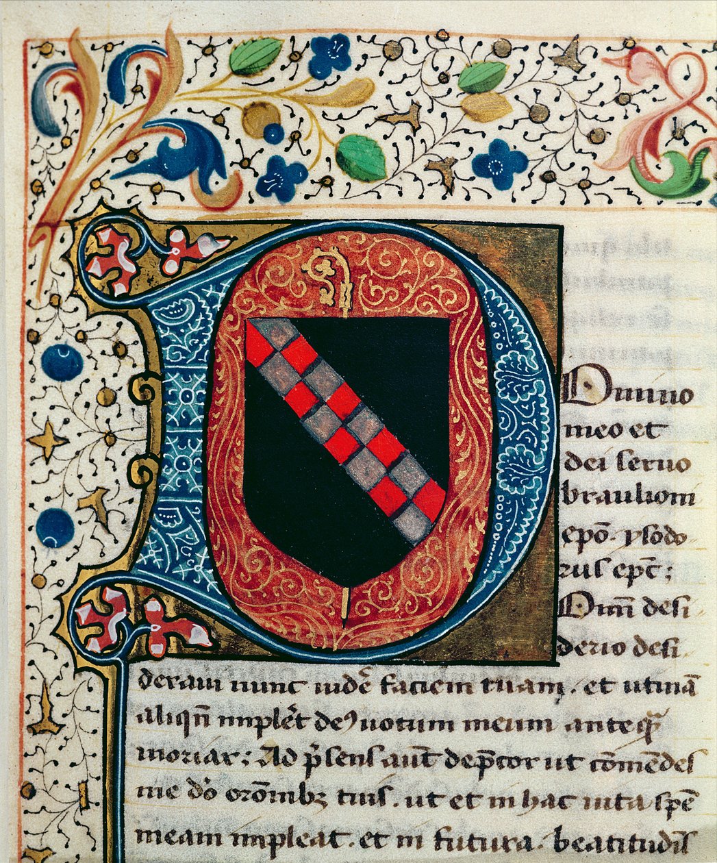 Ms 167 fol.69 Historieret bogstav "D" med Clairvaux-familiens våbenskjold, fra "Etymologiae" af Sankt Isidore af Sevilla af French School