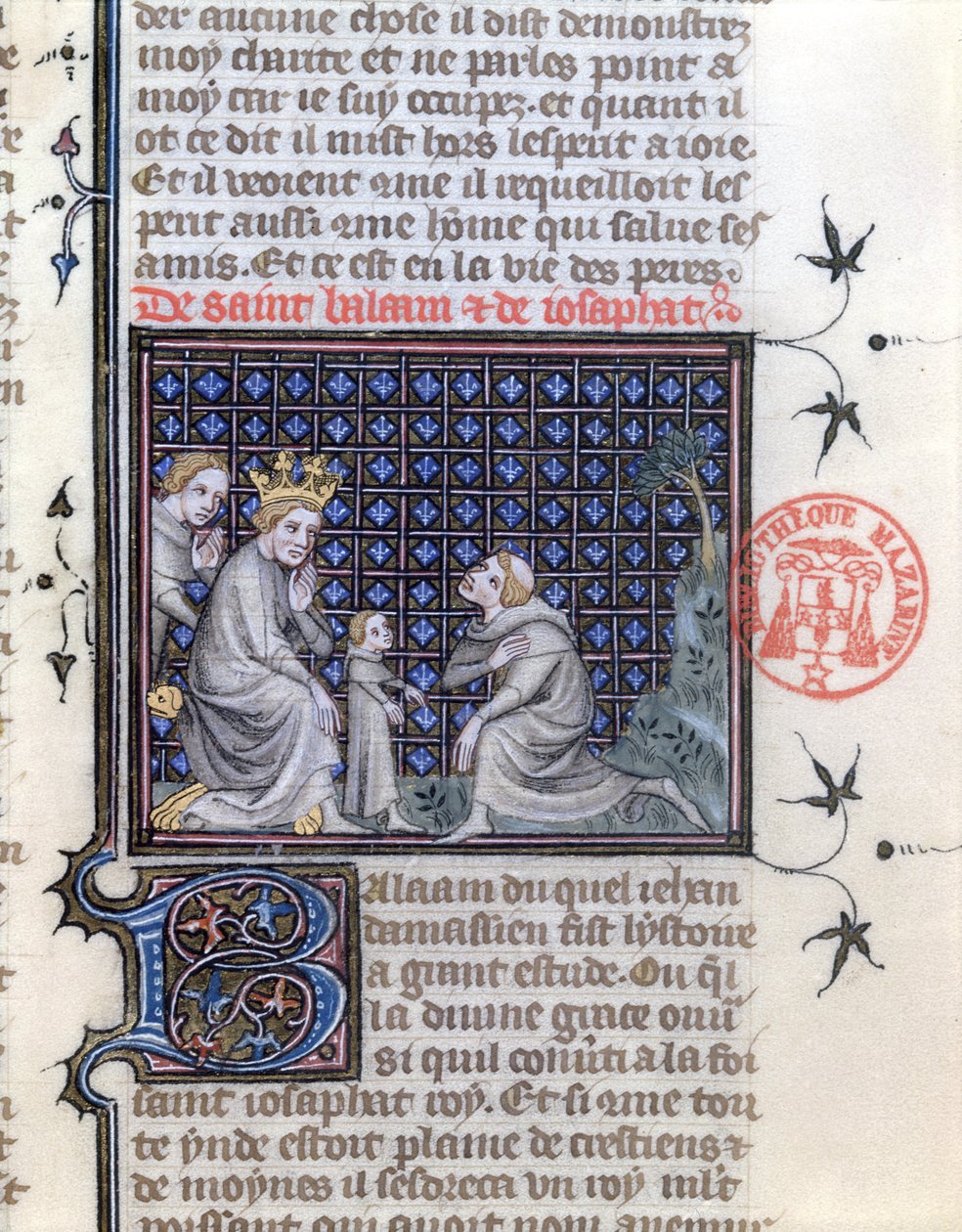 Fru 1729 Uddannelse af en kongesøn, illustration til historien om Bileam og Josephat fra Legenda Aurea af Jacobus da Varagine, ca. 1370 af French School