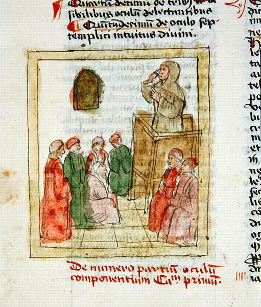 Ms 1733 Lærer instruerer elever (vellum) af French School