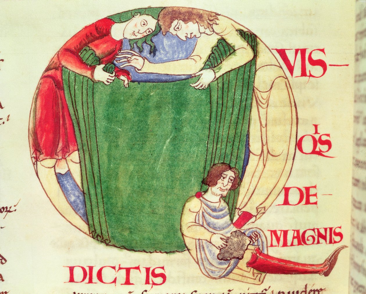 Ms 173 fol.92v Historikert initial Q, der forestiller draperinger, fra Moralia i Job af Pave Gregor den Store, Burgundisk Skole af French School