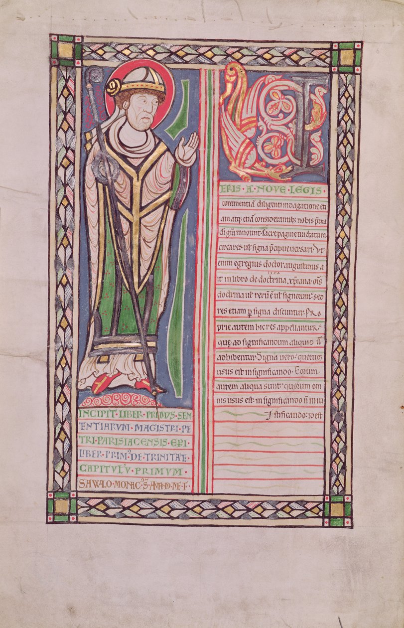 Ms 186 Fol.2v Pierre Lombard biskop af Paris, fra Book of Four Sentences (Book of Sentences), ca. 1160 af French School
