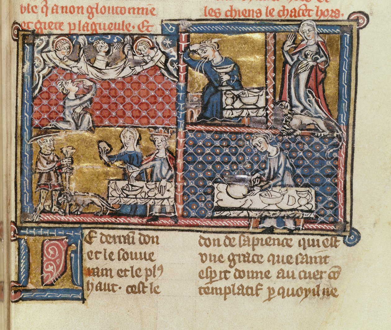 Ms 1895 fol.149 Side fra en bog mod franske laster og dyder af French School