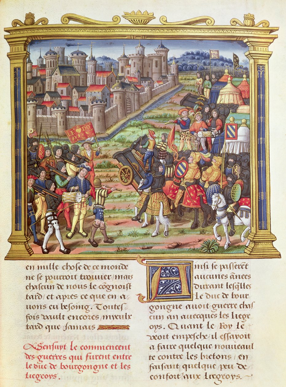 Ms 18 fol.36r Krig mellem Karl den Dristige, Hertugen af Bourgogne og Liège i 1467-68, fra Philippe of Commines