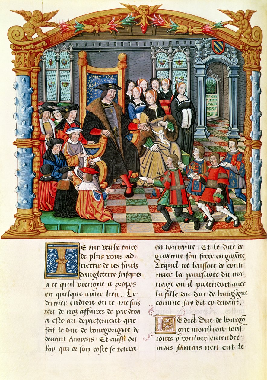 Ms 18 fol.84v Karl den Dristige, hertug af Bourgogne, der modtager udsendingene fra Frankrig og Guyenne, fra Philippe of Commines