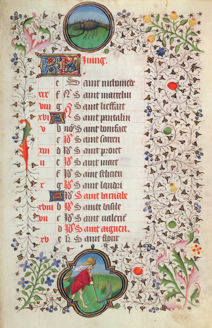 Fru 19. juni: Kræft og en mand, der høster (vellum) af French School