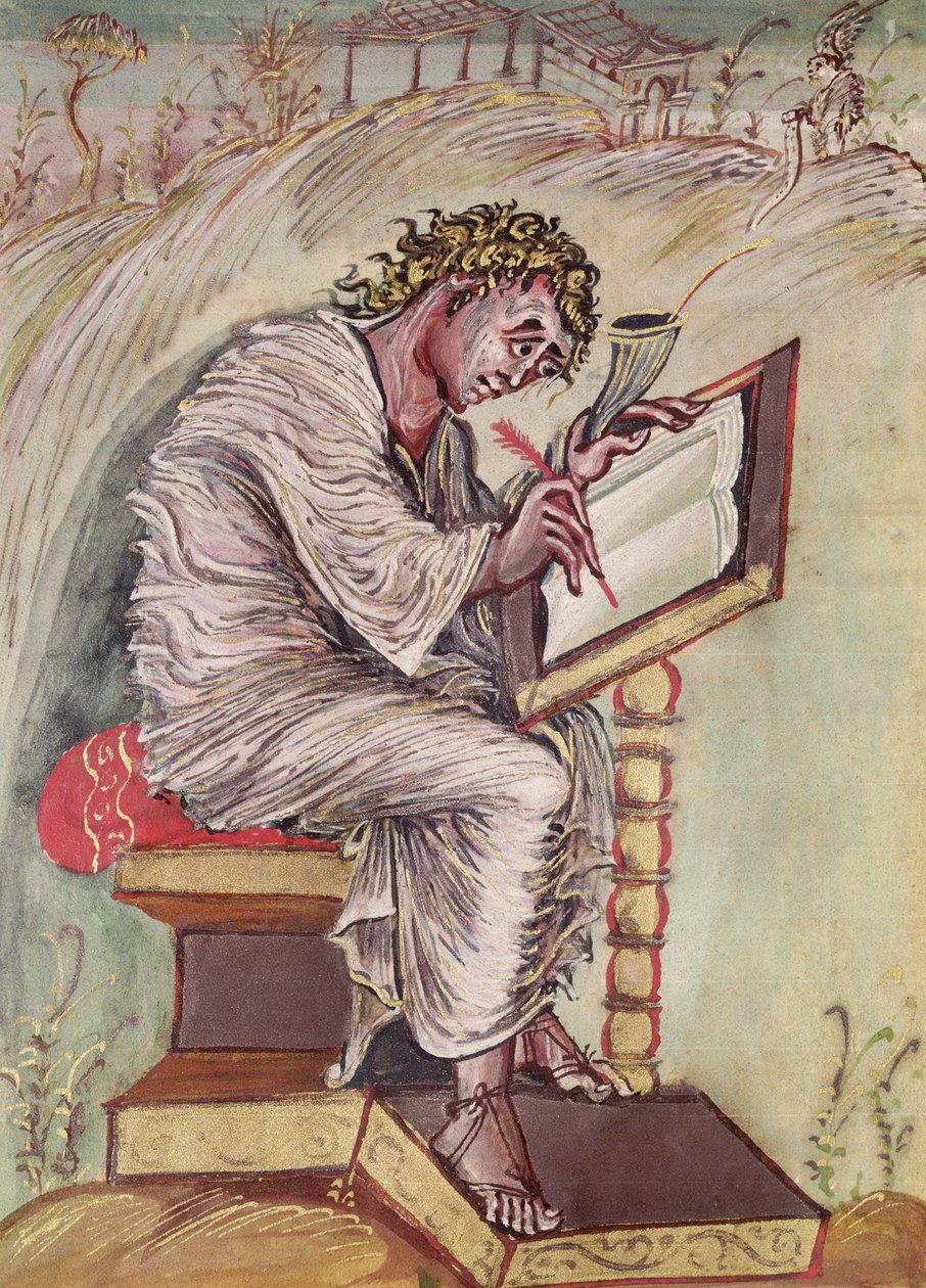 Ms 1 fol.18v St. Matthæus, fra Ebbo-evangelierne, c.816-835 af French School