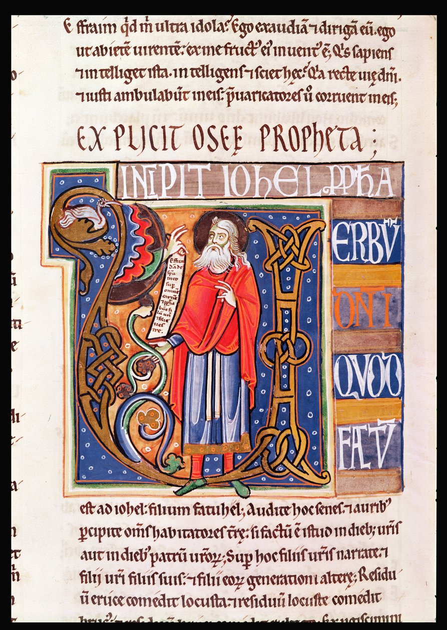 Ms 1 fol.193v Historikert initial U, der forestiller Joel, fra Souvigny-bibelen af French School
