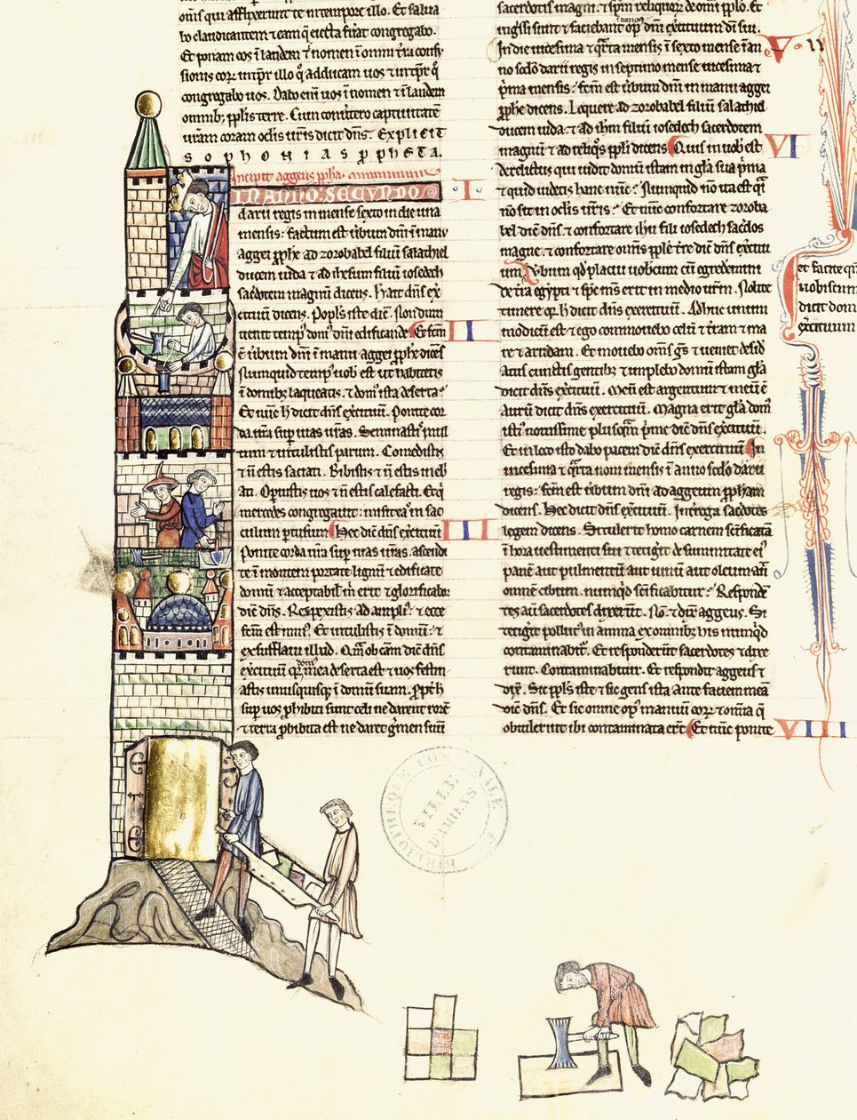 Ms 21 f.167v Konstruktion af et tårn af French School