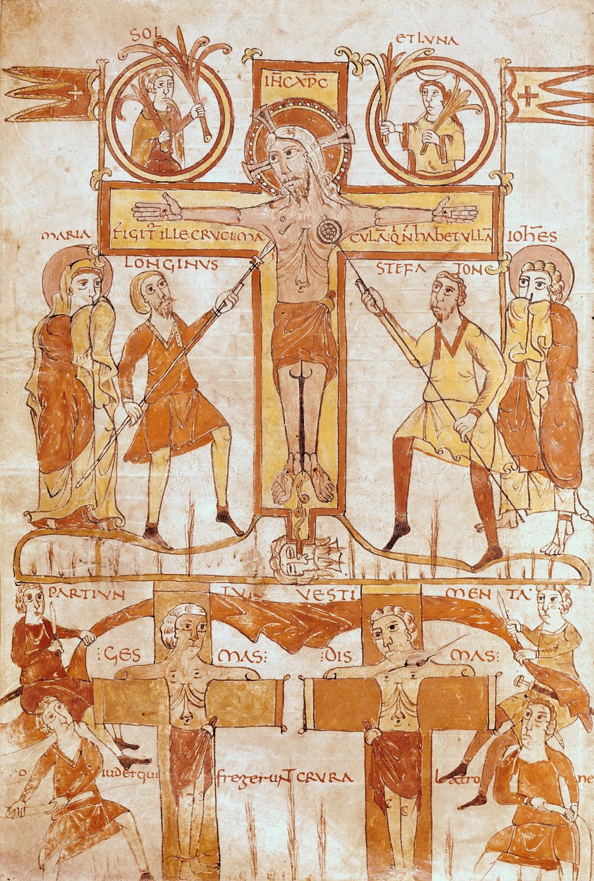 Ms 24 fol.7v Korsfæstelsen og opdelingen af Frelserens tøj, fra et evangelium af French School