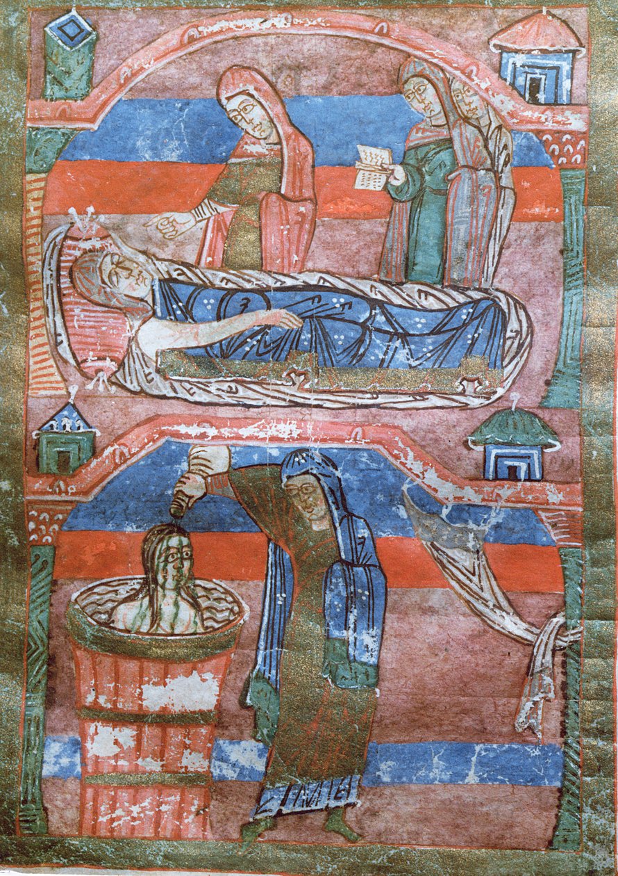 Ms 250 Dråbeformet kvinde helbredt af badene af St. Radegund, fra The Life of St. Radegund af French School