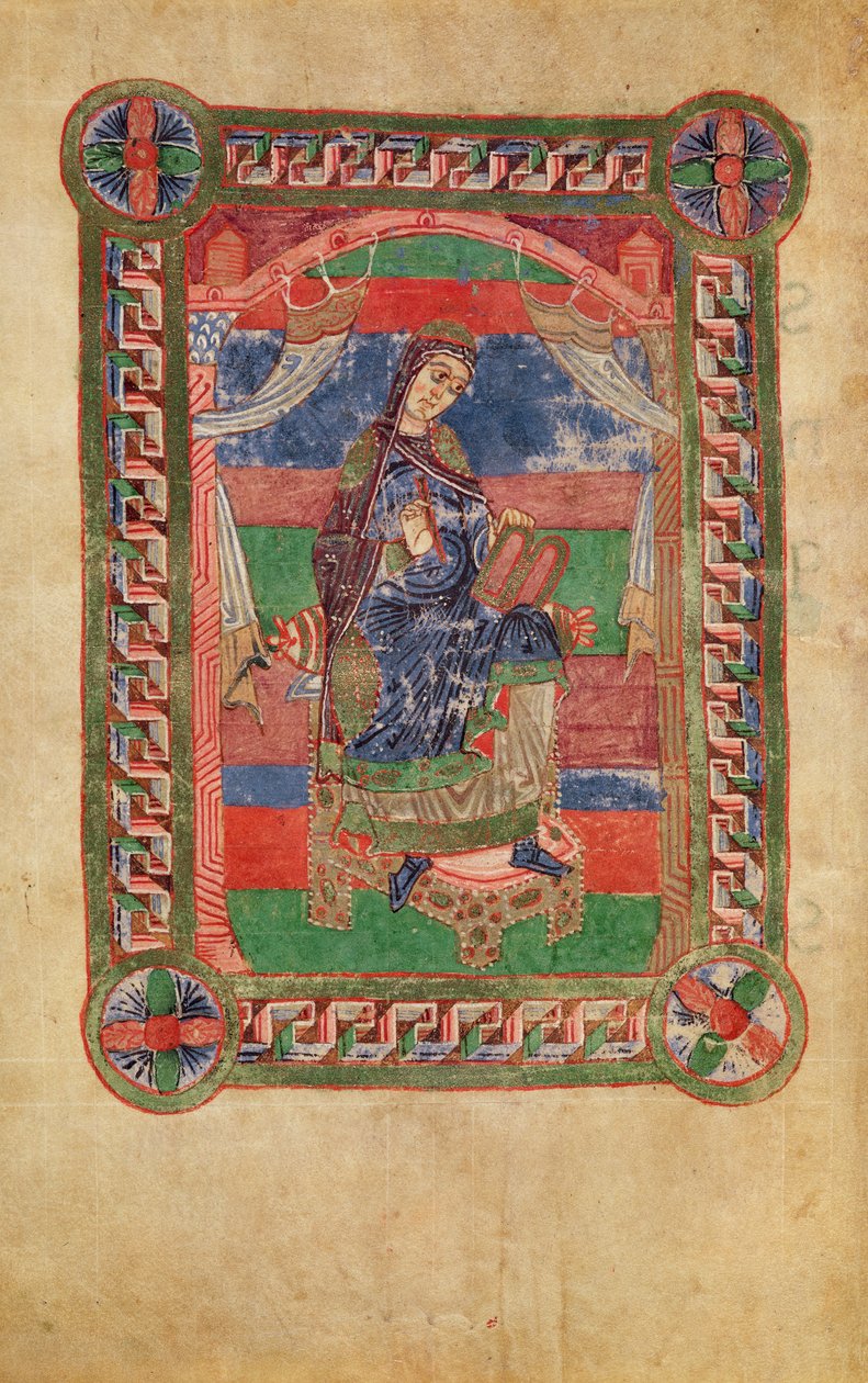 Ms 250 fol.43v St. Radegund (518-87) på en trone, fra St. Radegunds liv af French School