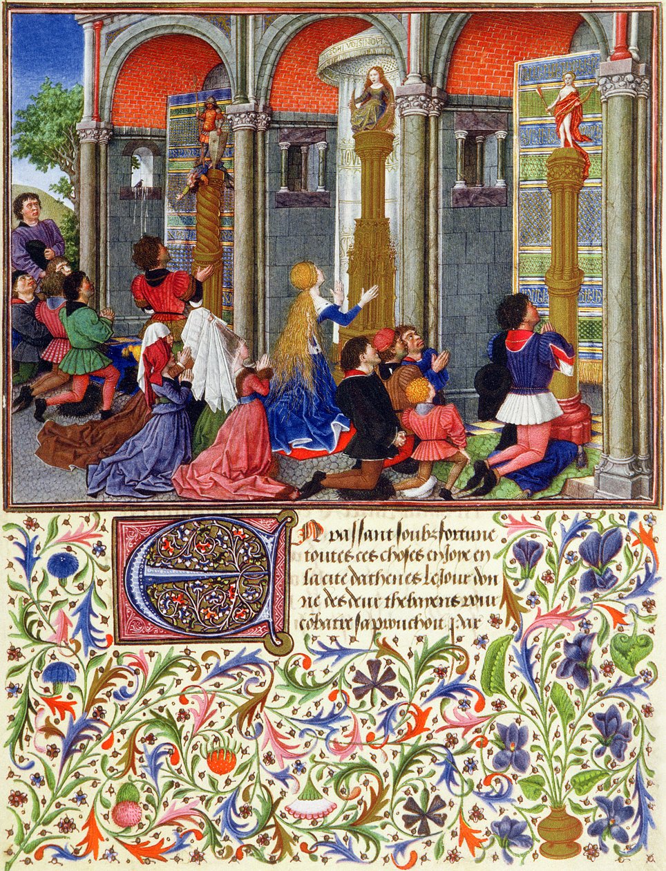 Ms 2617 Arcitas beder til Mars, Palemon beder til Venus, Emily beder til Diana, fra La Teseida, af Giovanni Boccaccio (1313-75) 1340-41 af French School