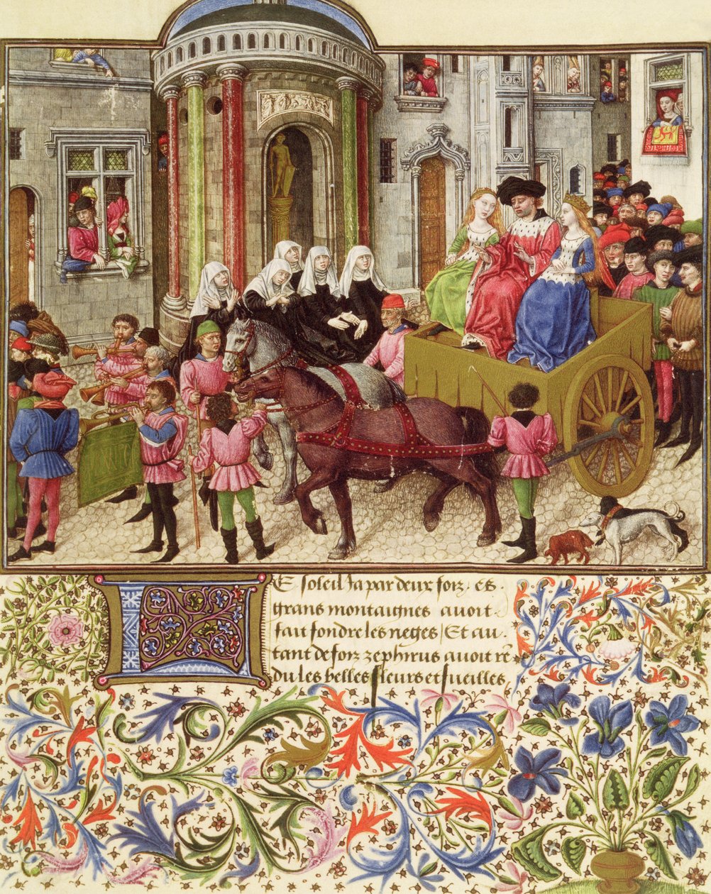 Ms 2617 Theseus gør et triumferende indtog i Athen, fra La Teseida, af Giovanni Boccaccio (1313-75) 1340-41 af French School