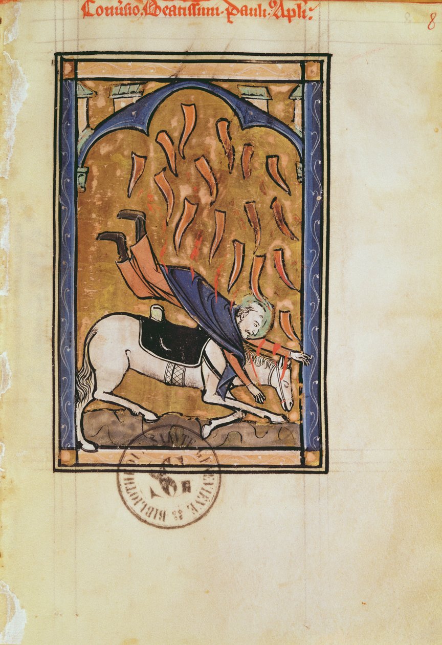 Ms 2689 fol.8r The Conversion of St. Paul, fra Salter of the Abbey of St. Elizabeth de Genlis af French School