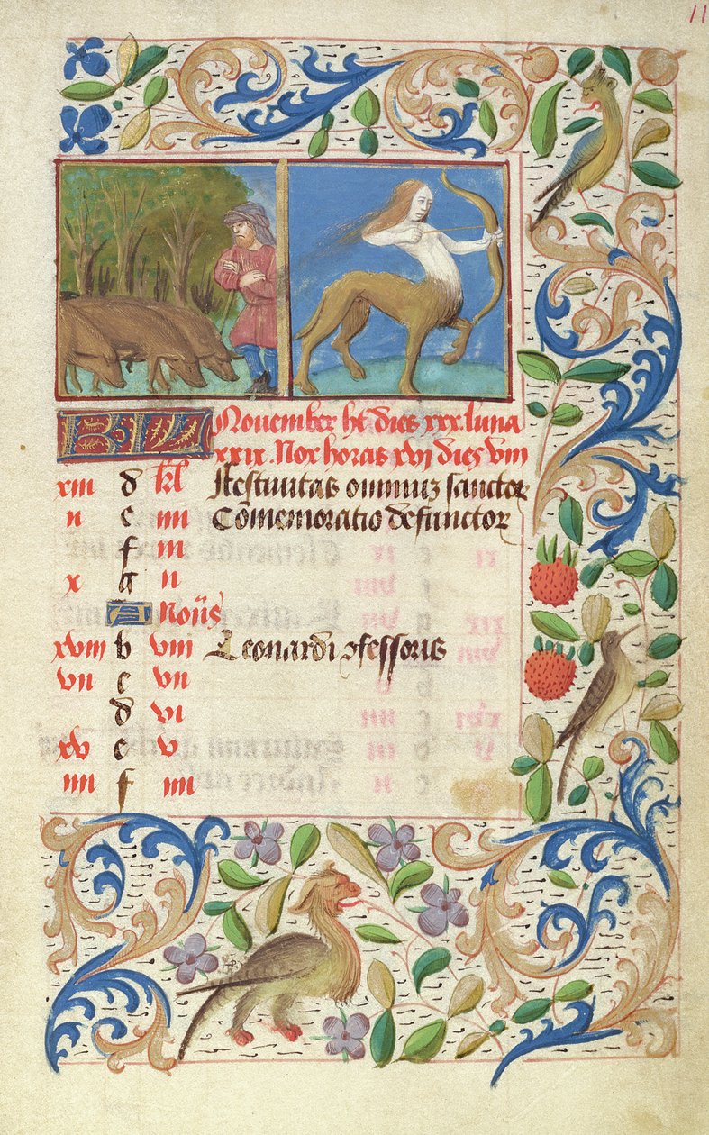 Ms 2697 Kalender for november måned, fra Heures de Notre Dame af French School