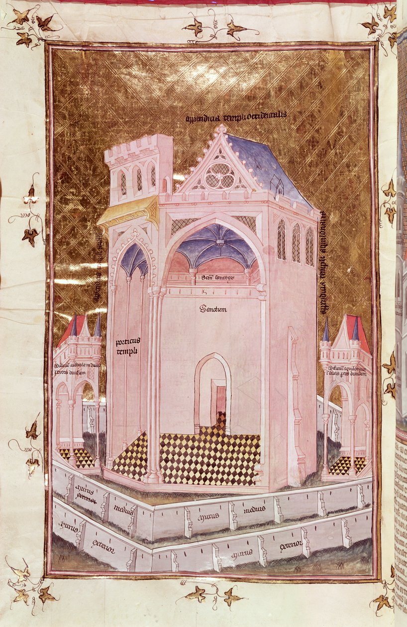 Ms 292 Tome 3 fol.214v Jerusalems tempel, fra Postilles sur la Bible af Nicolas de Lyre af French School