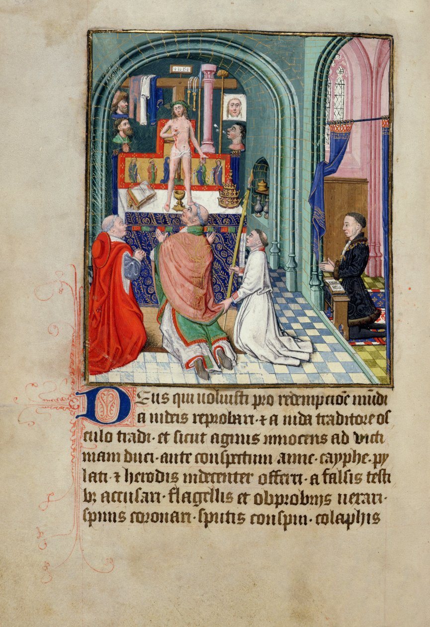 Ms 3-1954 fol.253v Sankt Gregors messe fra en timebog, lavet til Phillipe Le Hardi, hertug af Bourgogne af French School