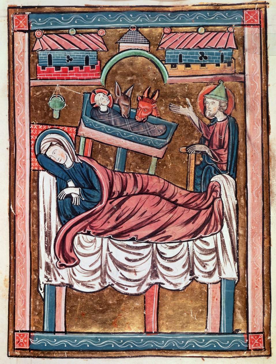Ms 3016 fol.8 Fødselen, fra Psautier a lUsage de Paris af French School