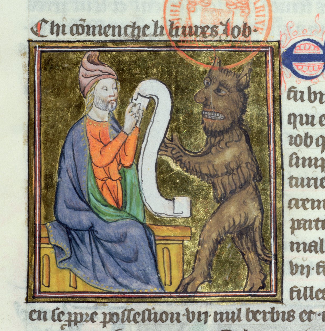Ms 312 The Temptation of Job by the Devil, miniature fra Bible Historiale of Guyart des Moulins af French School