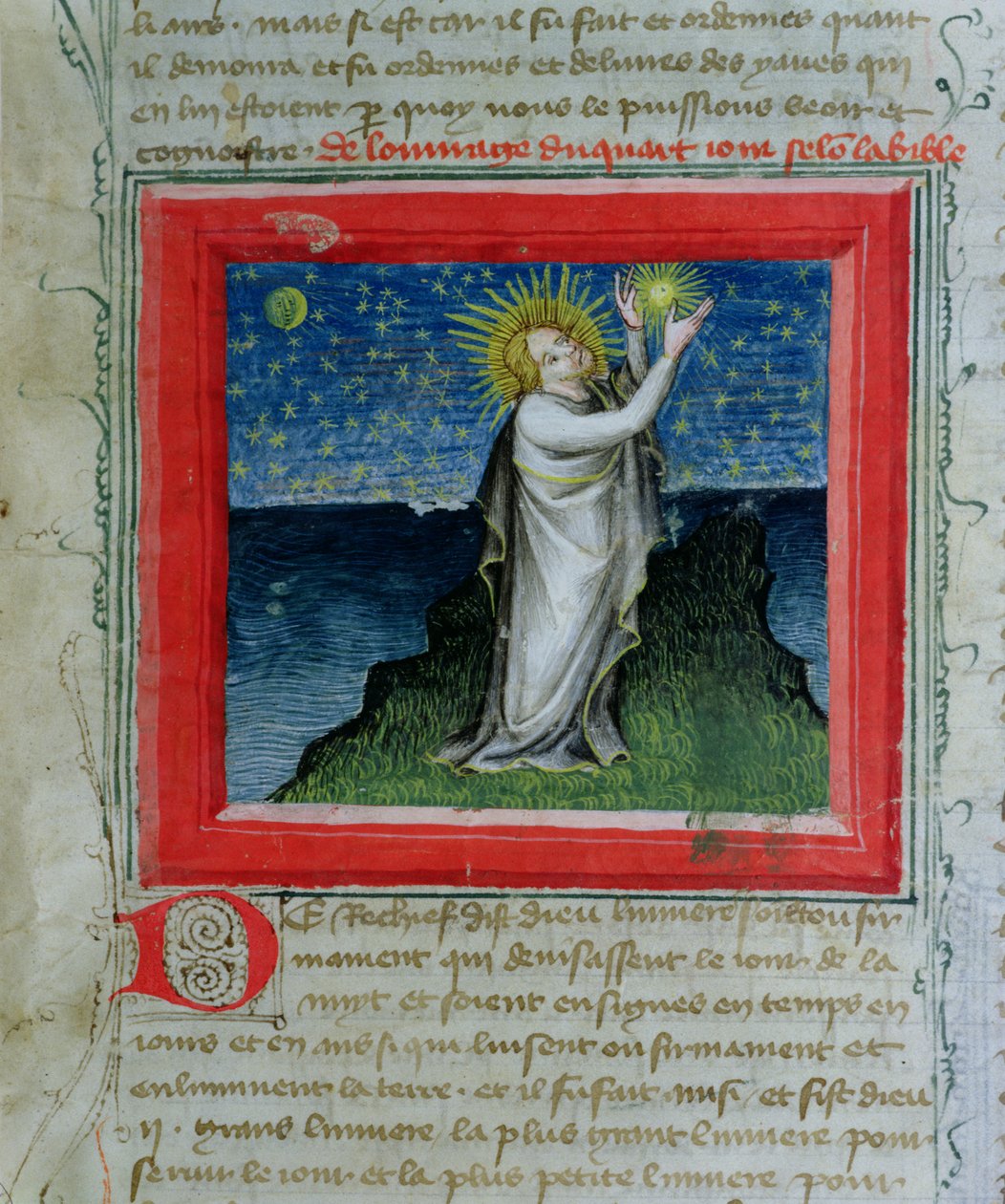 Ms 313 Gud skaber stjernerne, fra Bible des Grands Augustins, 1494 af French School