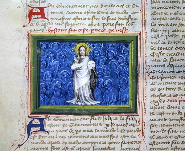 Ms 313 Gud omgivet af engle, fra Bible des Grands Augustins af French School