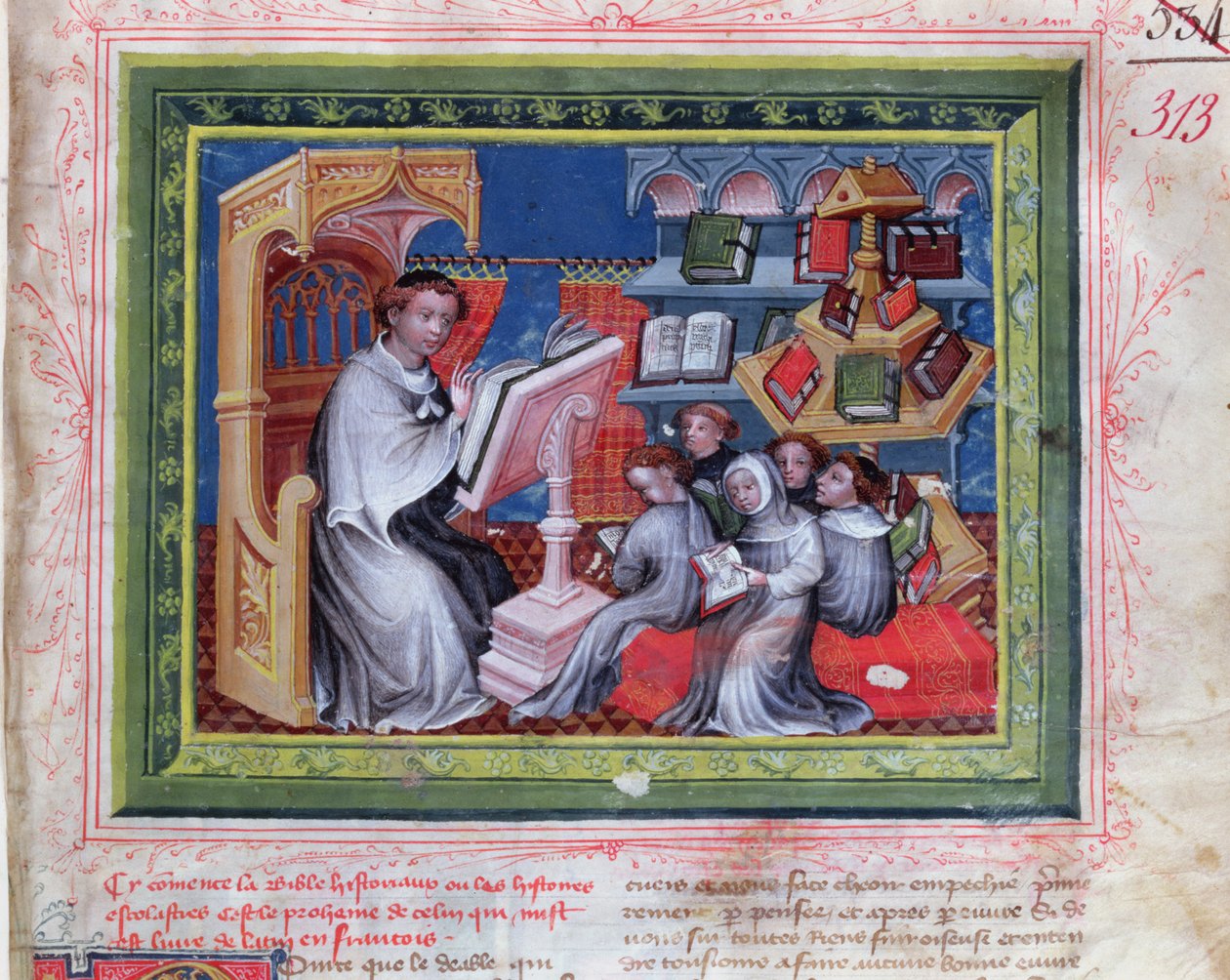 Ms 313 School Scene, fra Bible des Grands Augustins, 1494 af French School