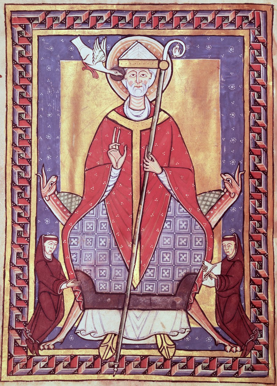 Ms 315 f.1v St. Gregory, fra Uddrag af hans Værker af French School
