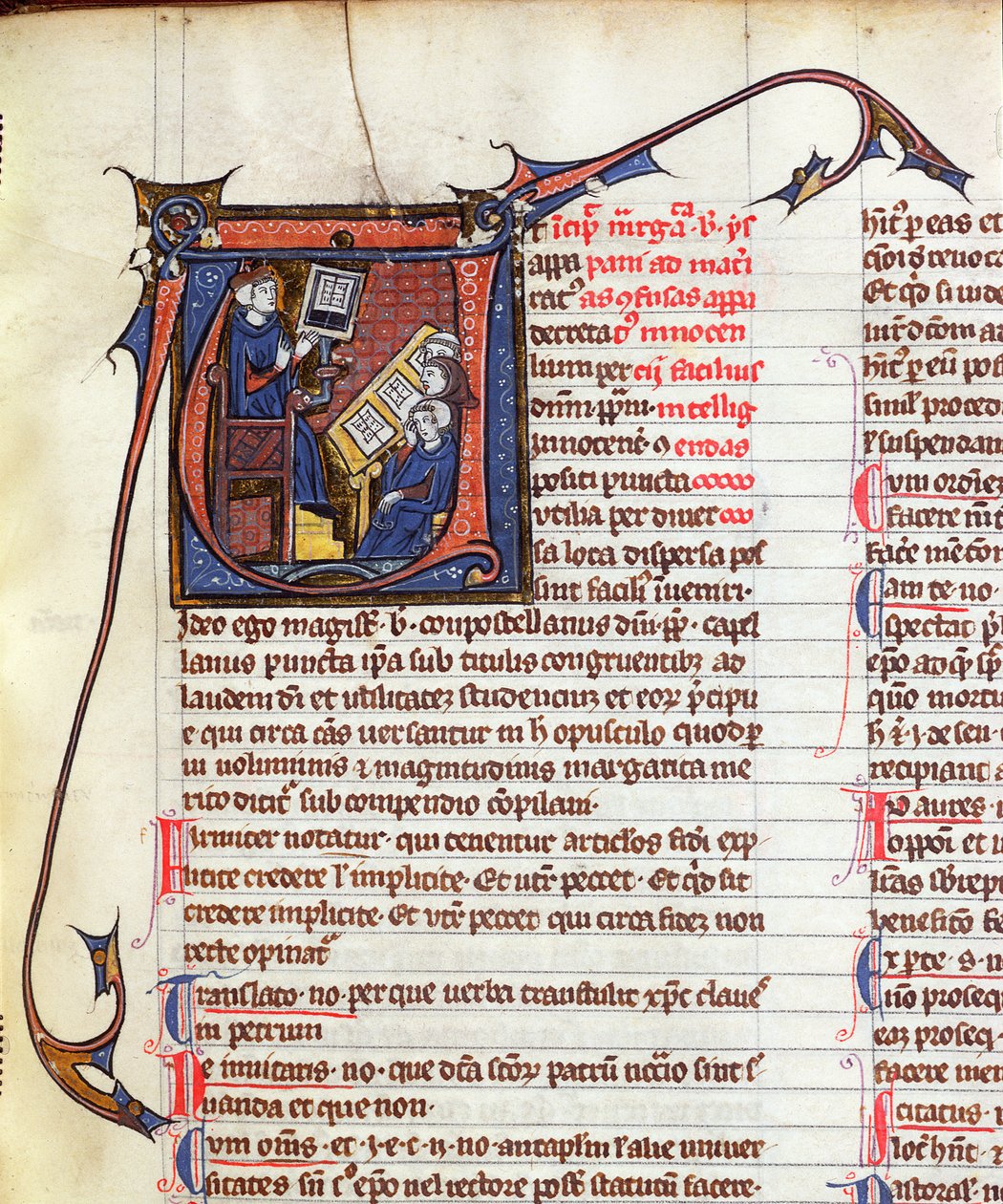 Ms 31 Fol.278 Master i kanonisk ret og hans elever, fra Apparatus in Quinque Libros Decretalium af pave Innocent IV (d.1254) af French School