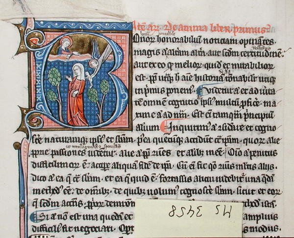 Ms 3458 Angel leverer en baby til en kvinde, der skal fødes, fra Aristoteles 