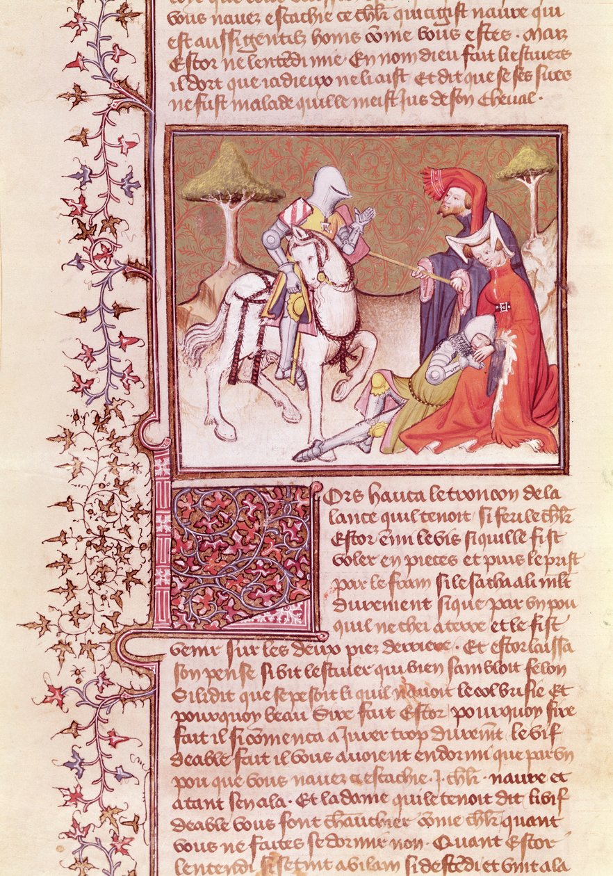 Ms 3479 fol.516 Og så trak han lansen fra den døende ridder, fra Livre de Messire Lancelot du Lac af French School