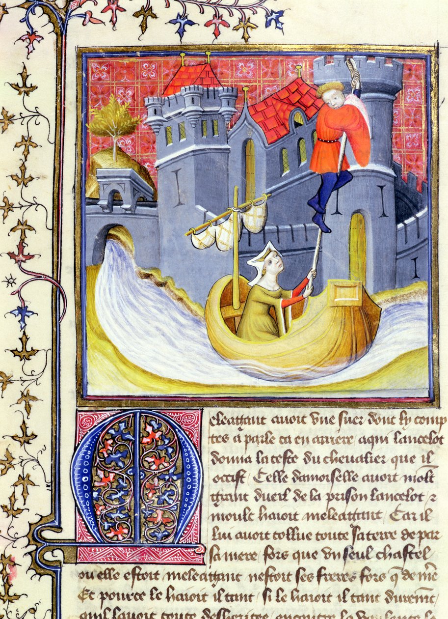 Ms 3480 Knight flygter fra et slot med hjælp fra en dame, fra Livre de Messire Lancelot du Lac af French School