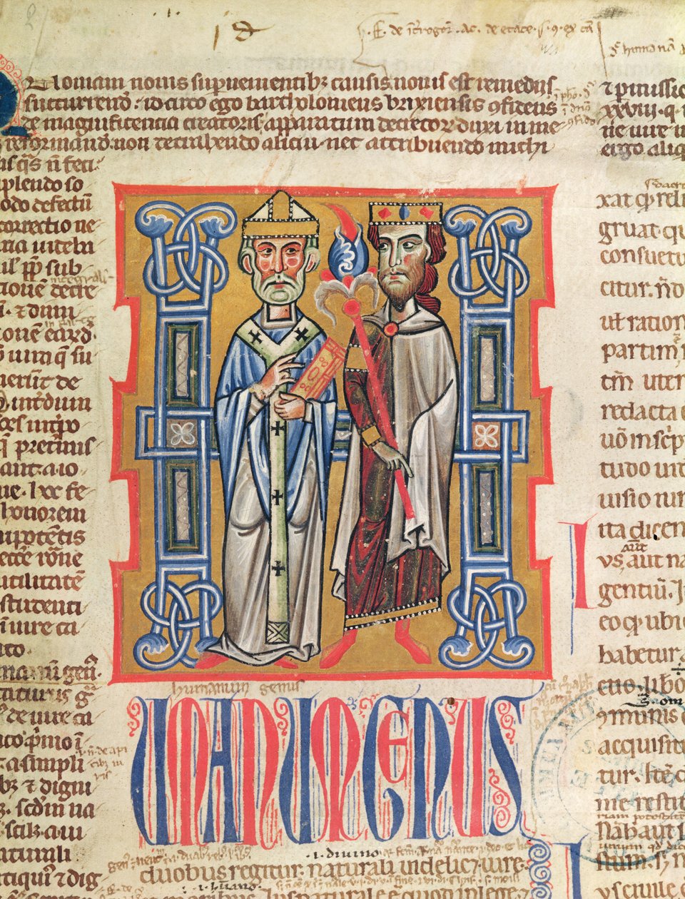 Ms 354 fol.9 Miniature af en biskop og konge fra Decretum Gratiani, 1300-tallet af French School