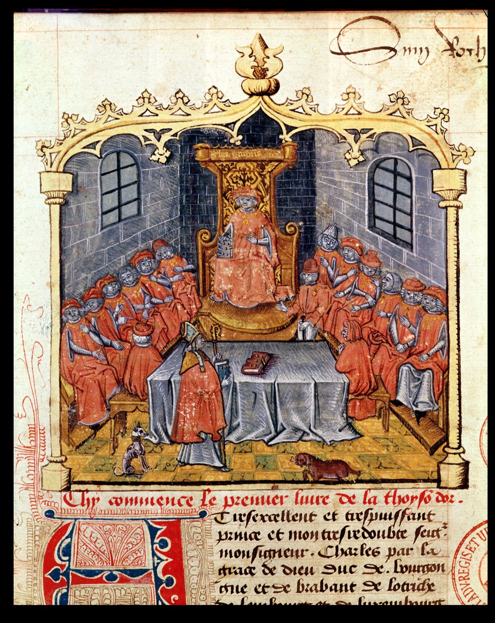Ms 363 Charles the Drive (1433-77) hertug af Bourgogne og ridderne af ordenen af det gyldne skind, fra The History of the Golden Fleece af Guillaume Filastre, midten af det 15. århundrede (se også 1 af French School