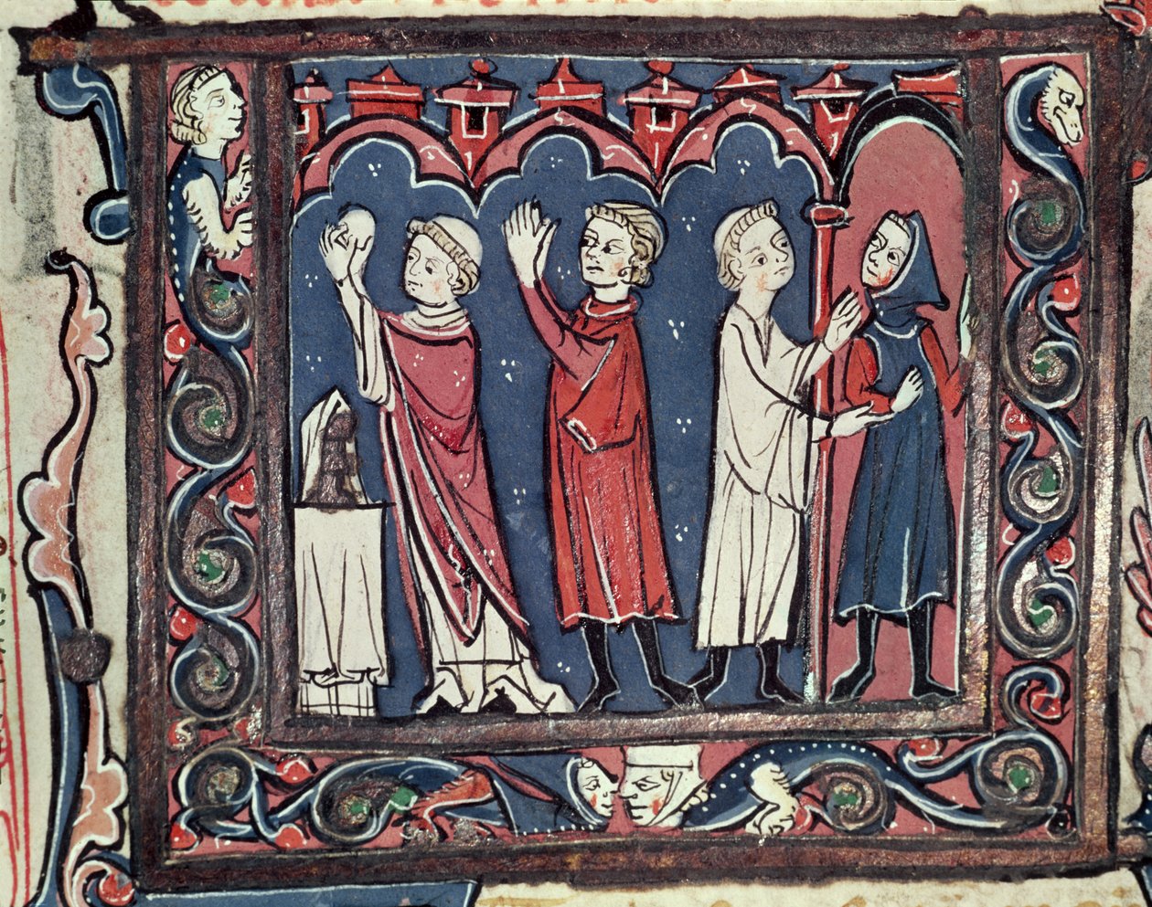 Ms 364 fol.111 Scene for ekskommunikation, fra Decretales af Jean Andre, 13.-14. århundrede af French School