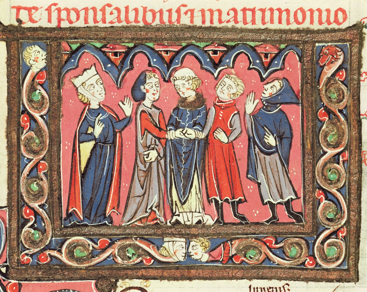 Ms 364 fol.166 Et ægteskab, illustration fra Johannes Andreaes kommentarer til pavelige dekreter af French School