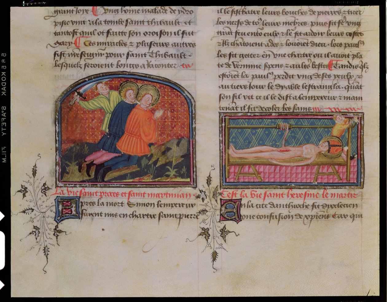 Ms 3682 Halshugningen af St. Processus og St. Martinian og St. Erasmuss martyrium, fra Legenda Sanctorum Aurea af Jacques de Voragine af French School