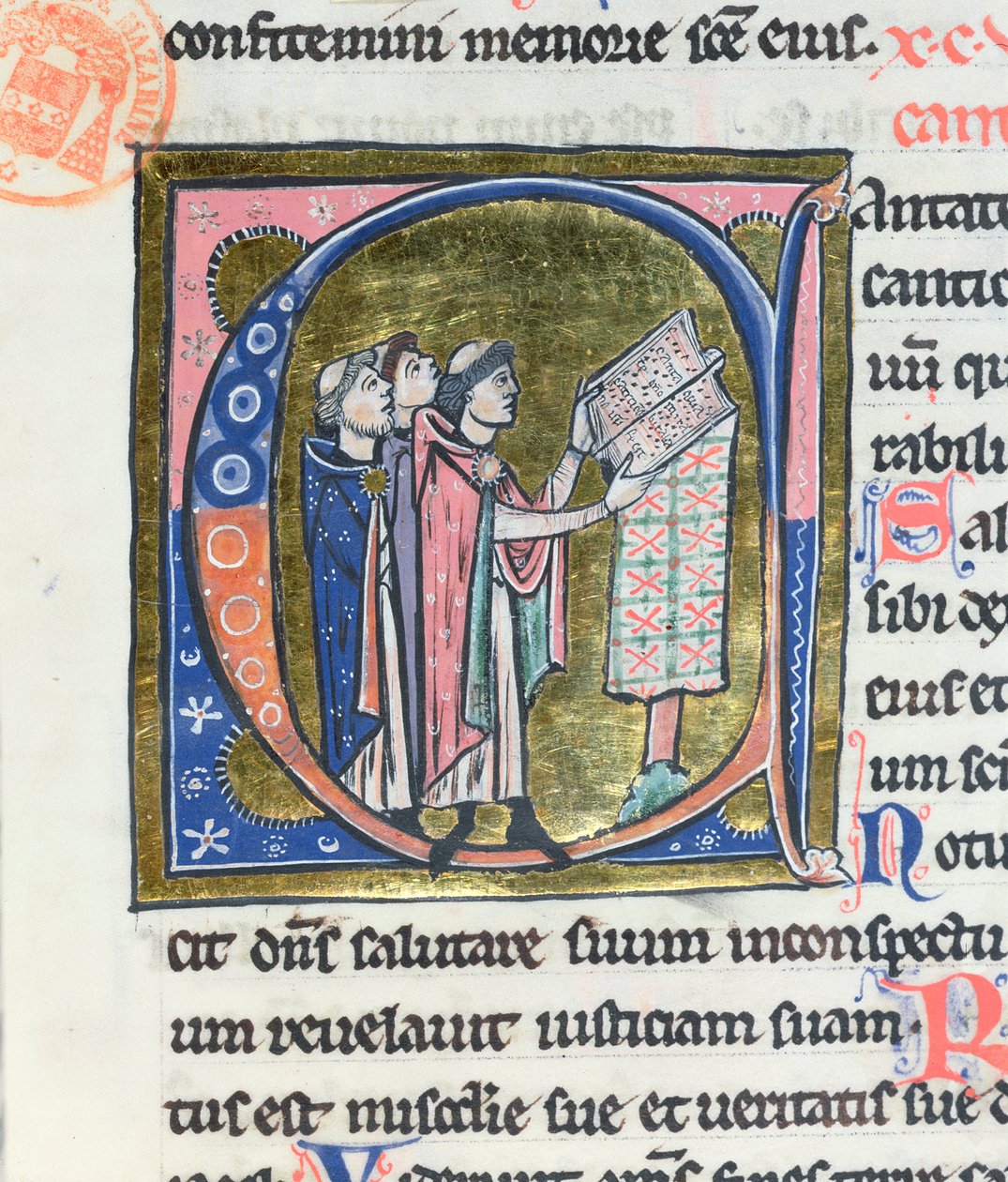 Ms 36 Historikert initial C, der forestiller en munk, der læser et missal, fra en latinsk bibel af French School