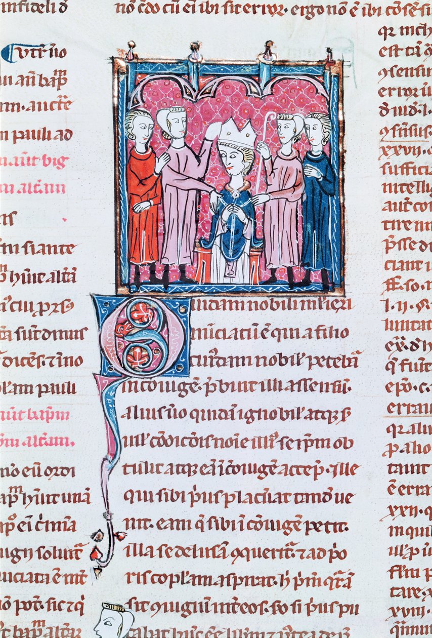 Ms 372 fol.158v Tronsættelse af en biskop, fra Decrets de Gratien af French School