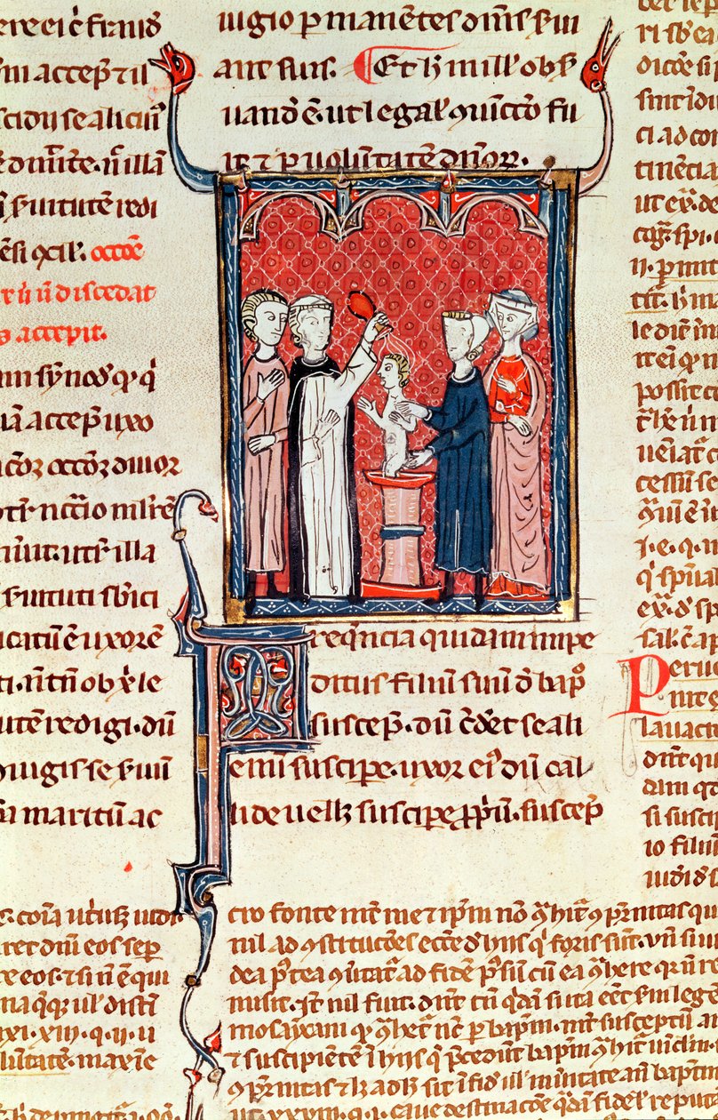 Ms 372 fol.161 En dåbsscene, fra Decrets de Gratien af French School