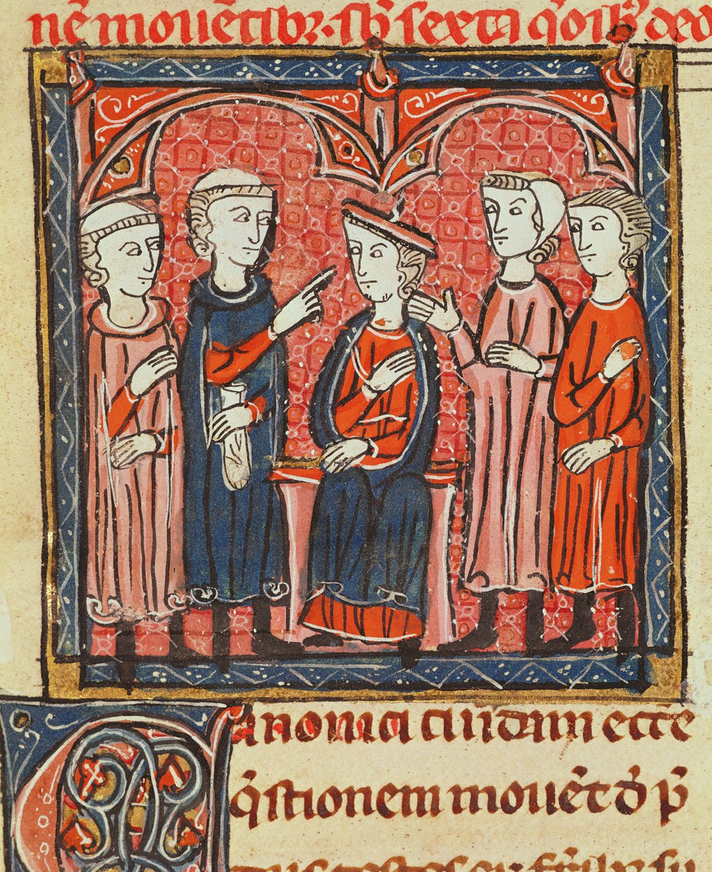 Ms 372 fol.1v Monetær regulering, fra Decrets de Gratien af French School