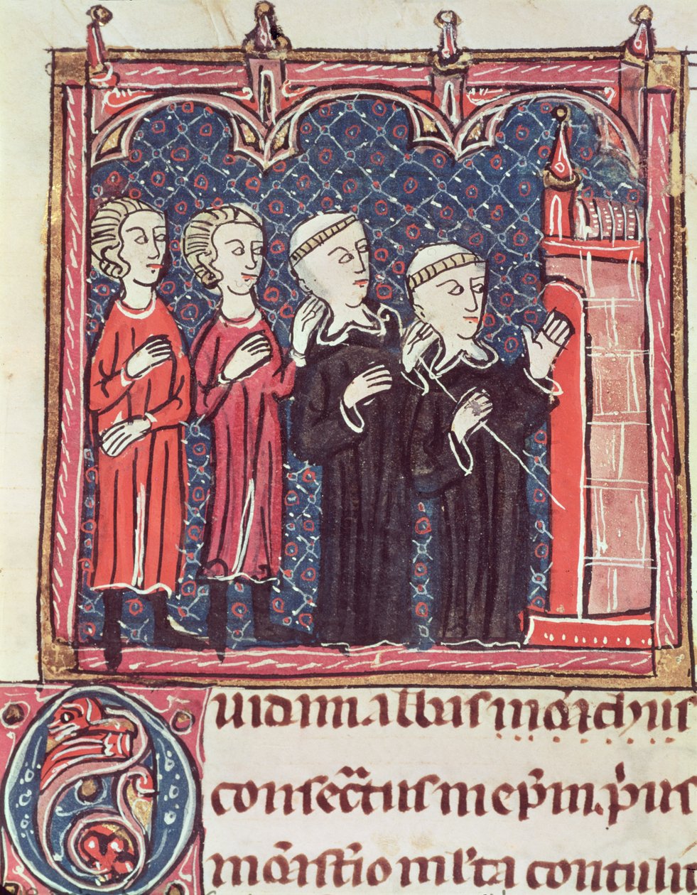 Ms 372 fol.47v Stiftelsen af et kloster, fra Decrets de Gratien af French School