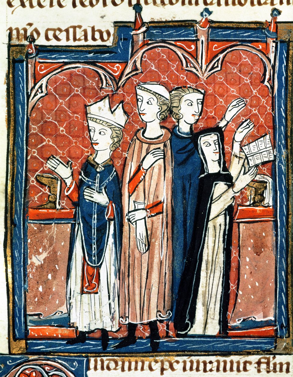 Ms 372 fol.59v En nonne, der aflægger sine løfter og en messe udført af en biskop, fra 